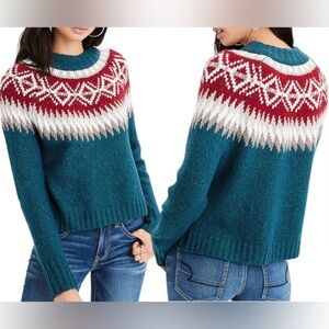 American Eagle Teal and Red Fair Isle Women's Sweater